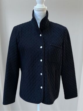 Talbots Woman’s Black Quilted Silver Snap Button Stand Up Collar Barn Jacket Med